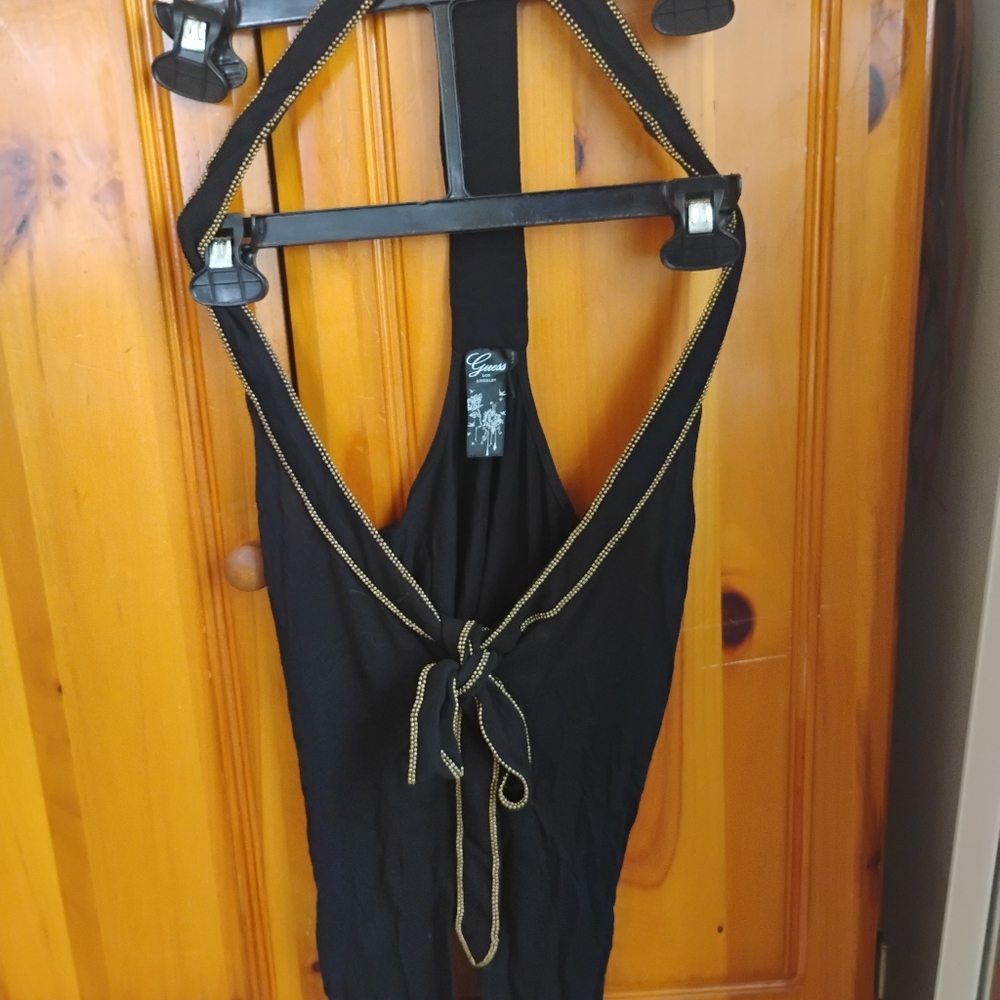Guess Black Halter Tank Top with Gold Accents